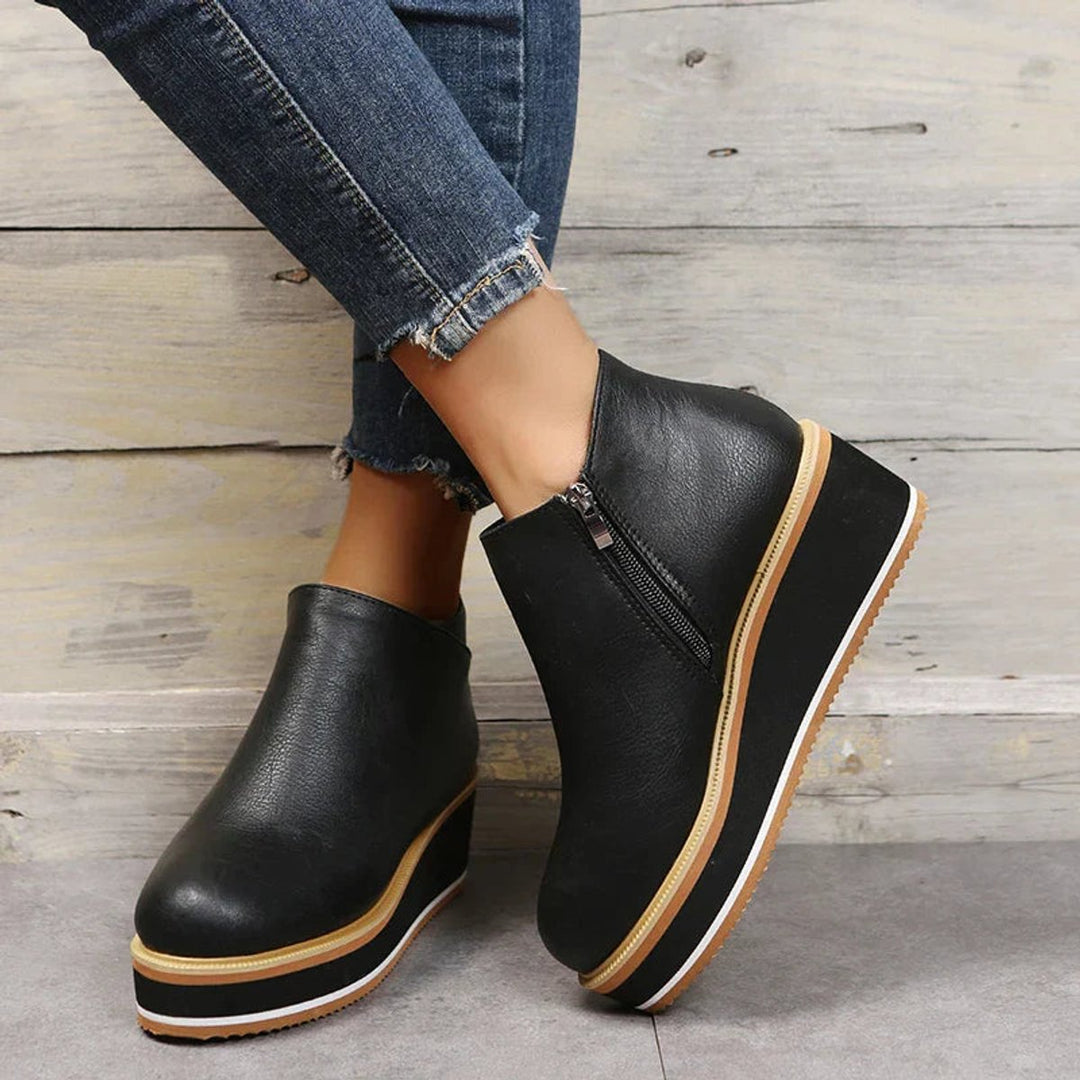 Women's Faux Leather Platform Zipper Ankle Boots