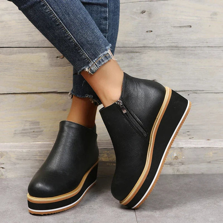 Women's Faux Leather Platform Zipper Ankle Boots