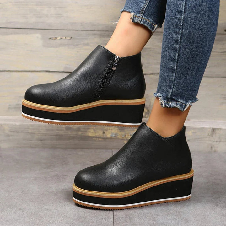 Women's Faux Leather Platform Zipper Ankle Boots