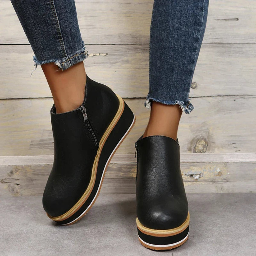 Women's Faux Leather Platform Zipper Ankle Boots