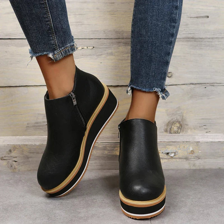 Women's Faux Leather Platform Zipper Ankle Boots