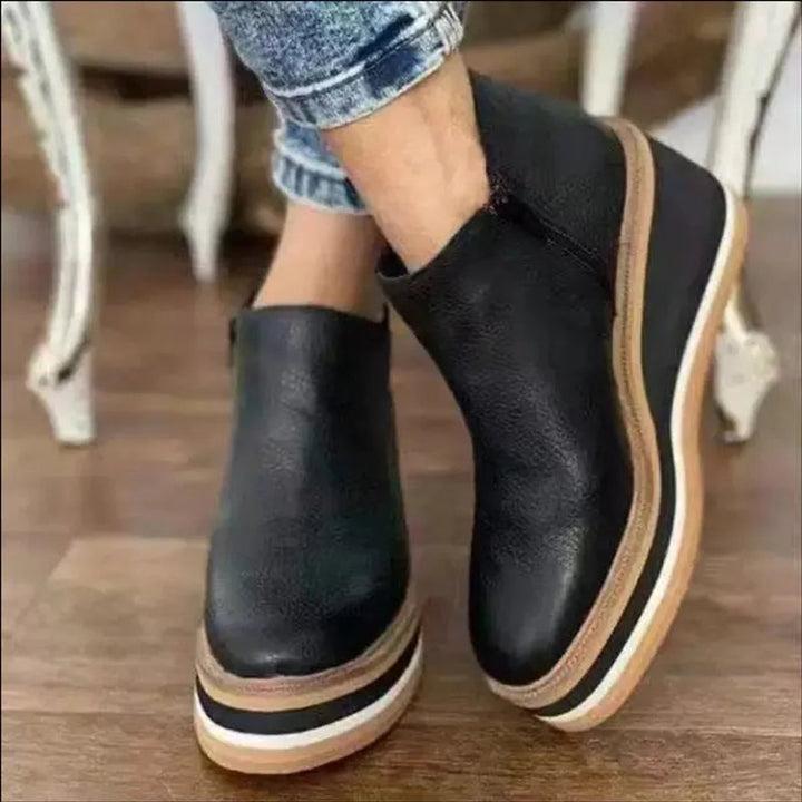 Women's Faux Leather Platform Zipper Ankle Boots