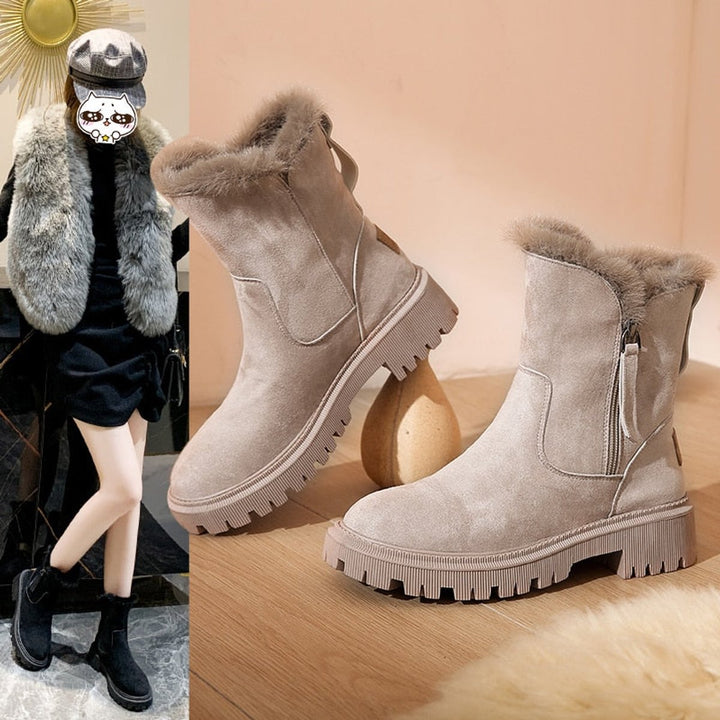 Women's Faux-Suede Fur-Trim Side-Zip Winter Ankle Boots