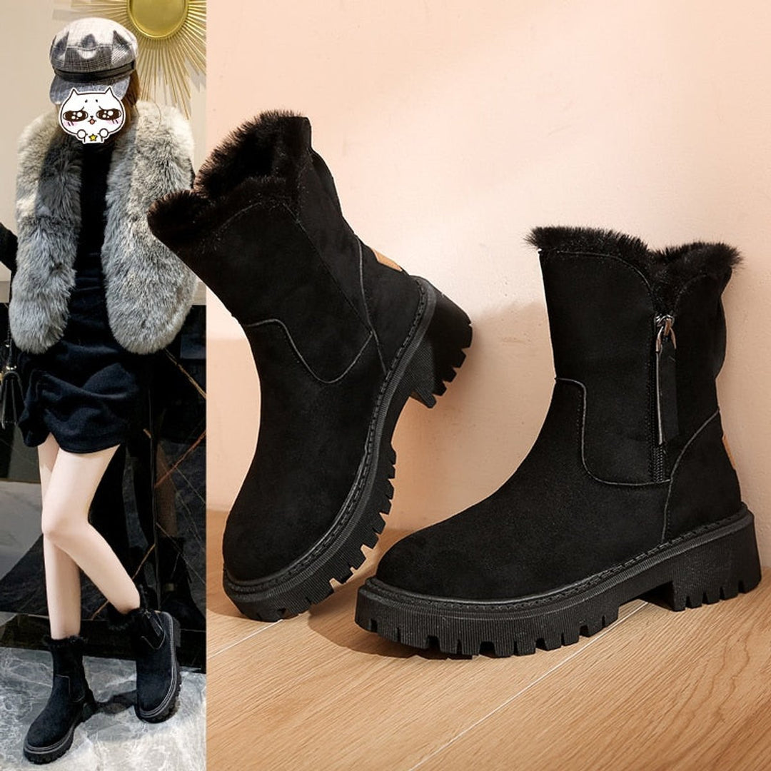 Women's Faux-Suede Fur-Trim Side-Zip Winter Ankle Boots