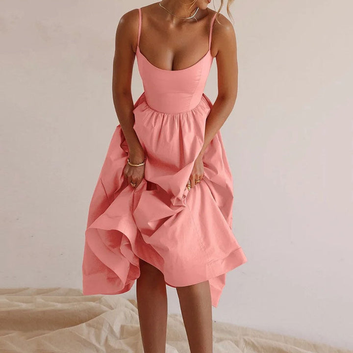Women's Fitted Bodice Swing Skirt Fall Midi Dress