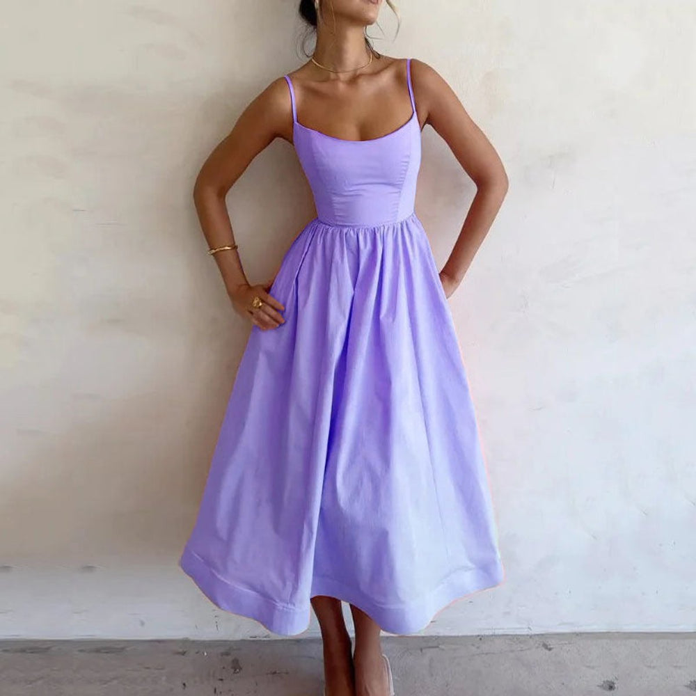 Women's Fitted Bodice Swing Skirt Fall Midi Dress