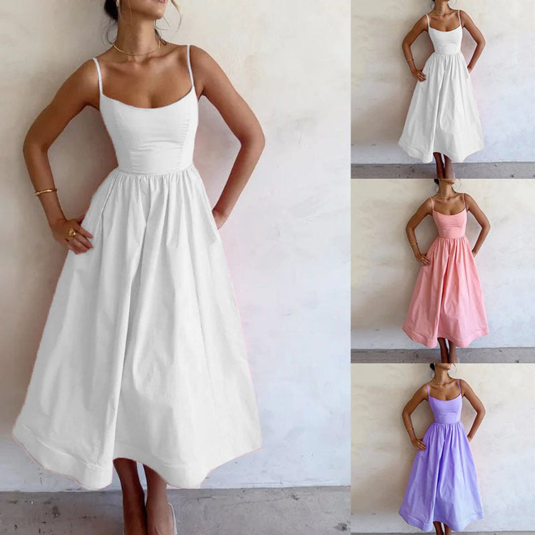Women's Fitted Bodice Swing Skirt Fall Midi Dress