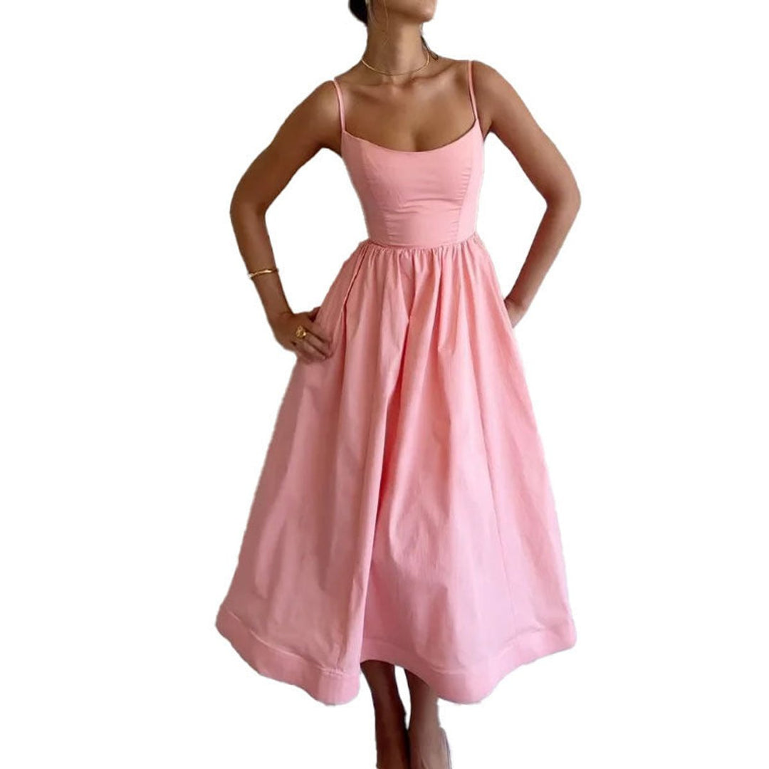 Women's Fitted Bodice Swing Skirt Fall Midi Dress