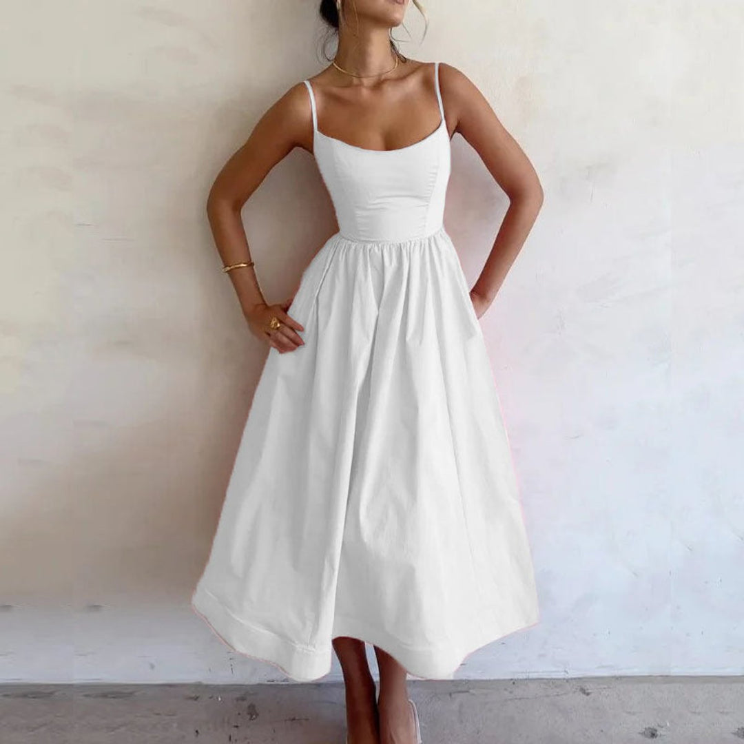 Women's Fitted Bodice Swing Skirt Fall Midi Dress