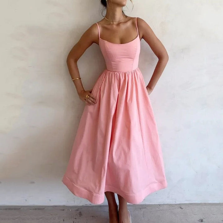 Women's Fitted Bodice Swing Skirt Fall Midi Dress