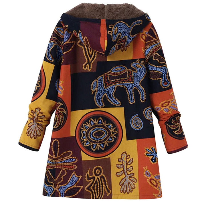 Women's Fleece-Lined Hooded Floral Coat Zip-Up Winter Parka - Orange
