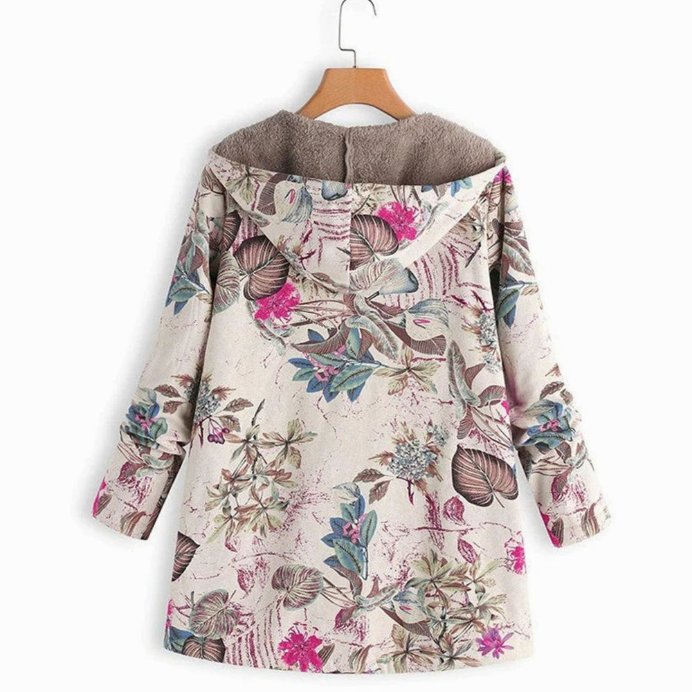 Women's Fleece-Lined Hooded Floral Coat Zip-Up Winter Parka