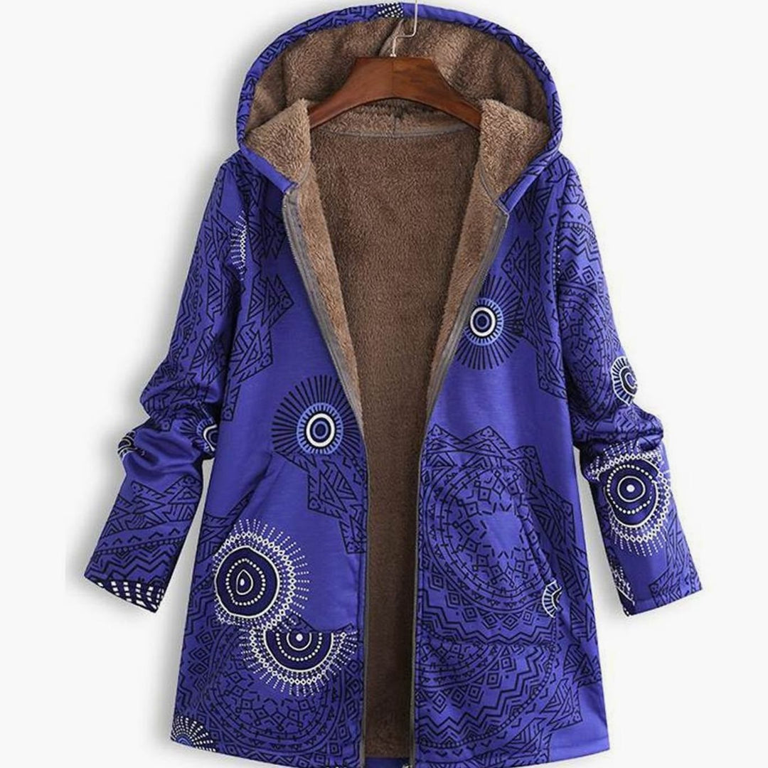 Women's Fleece-Lined Hooded Floral Coat Zip-Up Winter Parka - Purple