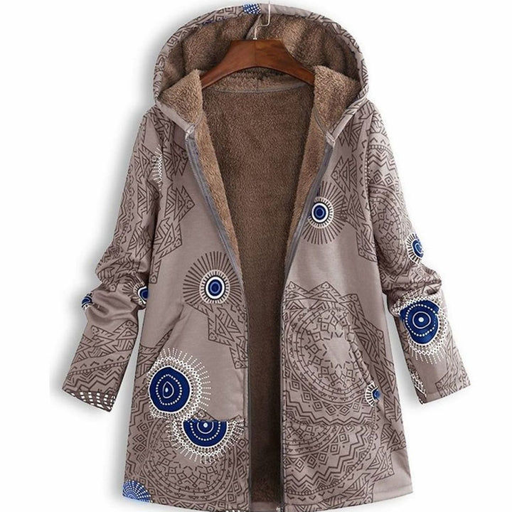 Women's Fleece-Lined Hooded Floral Coat Zip-Up Winter Parka - Grey
