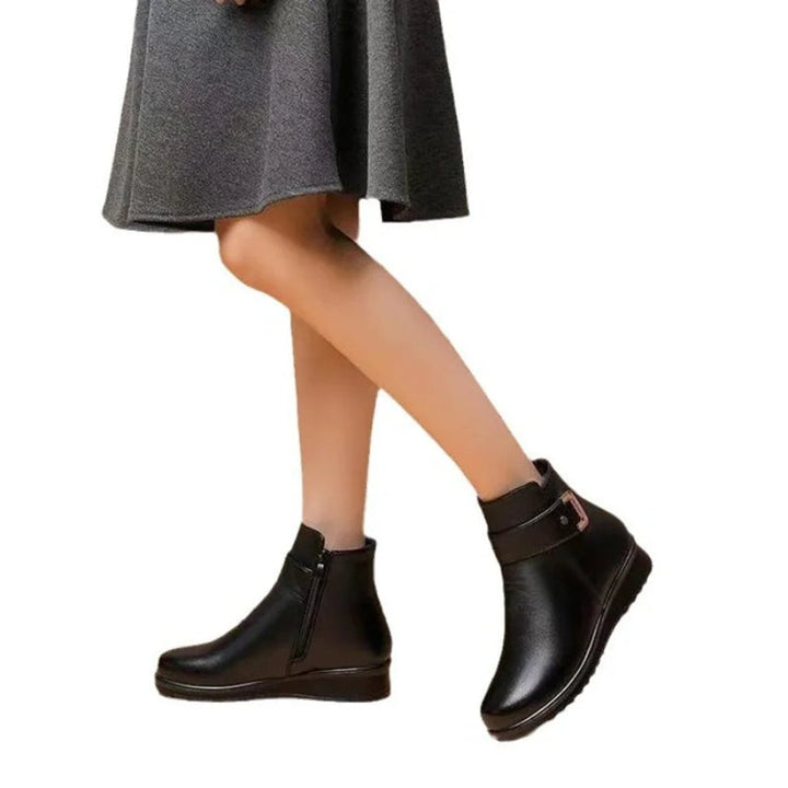 Women's Fleece-Lined Leather Buckle Strap Ankle Boots