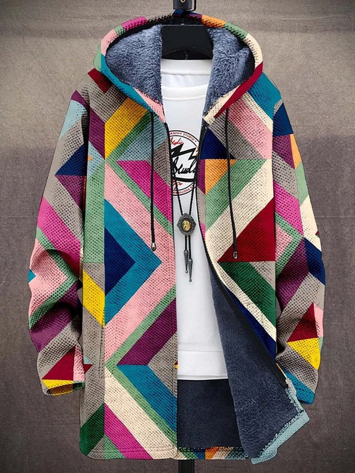 Women's Fleece-Lined Zip-Up Geometric Hooded Cardigan