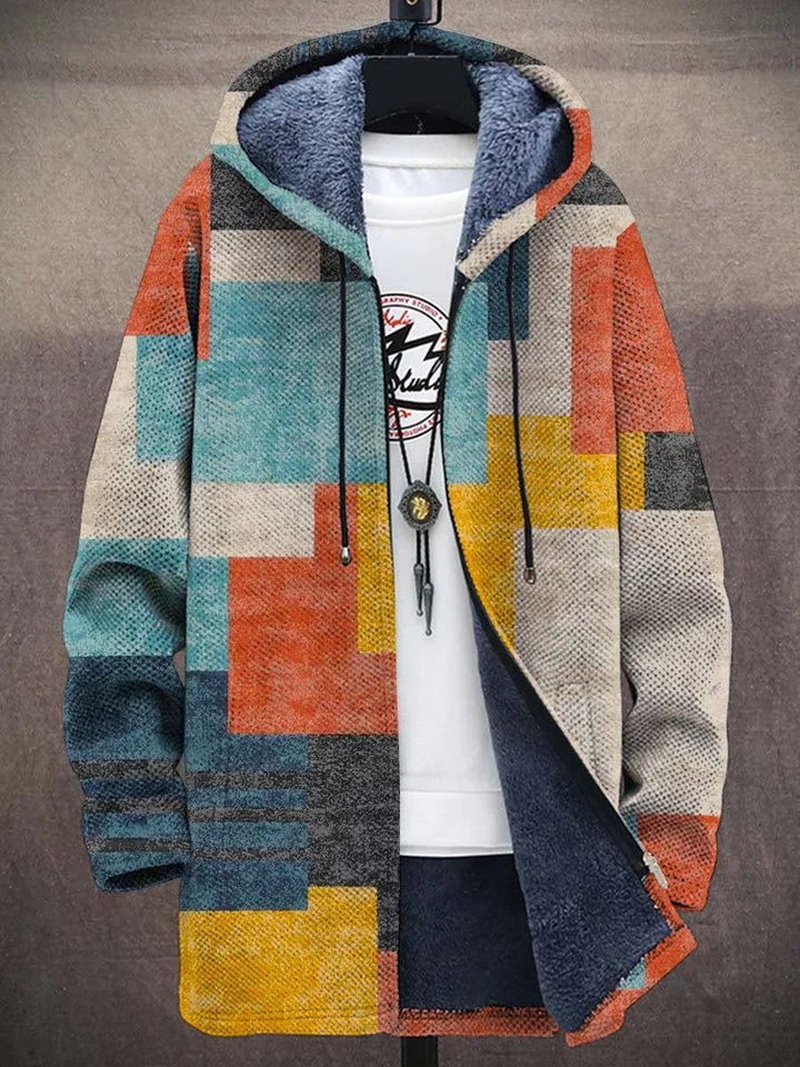 Women's Fleece-Lined Zip-Up Geometric Hooded Cardigan