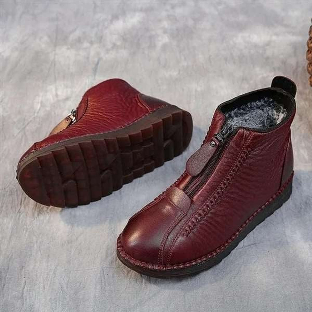 Women's Fleece-Lined Zip-Up Leather Ankle Boots