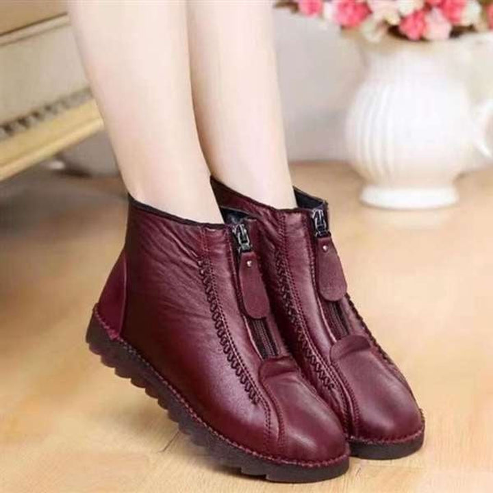 Women's Fleece-Lined Zip-Up Leather Ankle Boots
