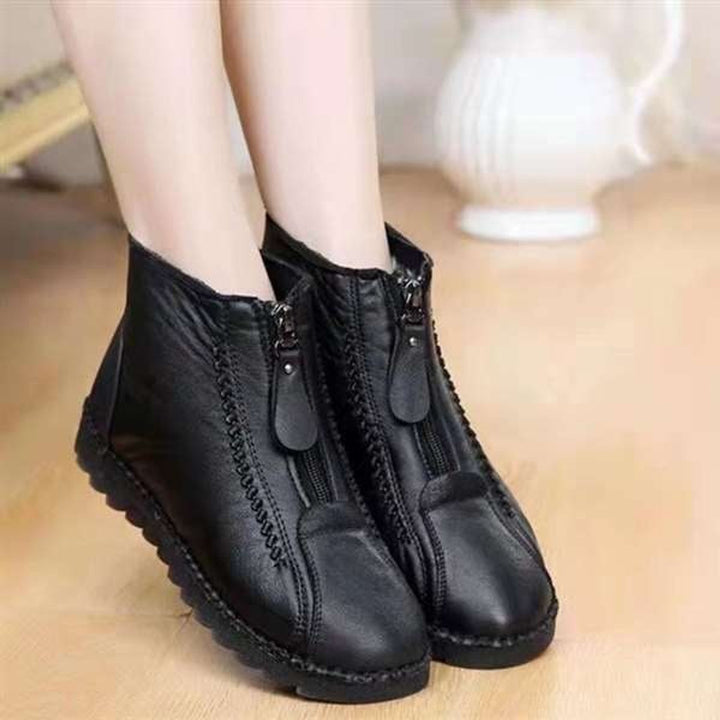 Women's Fleece-Lined Zip-Up Leather Ankle Boots