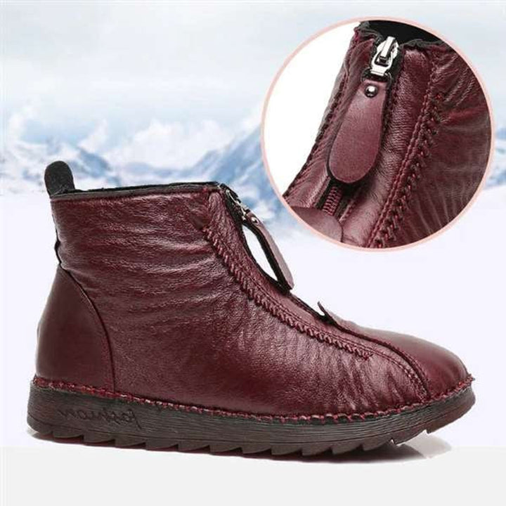 Women's Fleece-Lined Zip-Up Leather Ankle Boots
