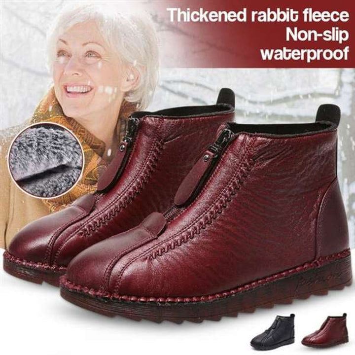 Women's Fleece-Lined Zip-Up Leather Ankle Boots