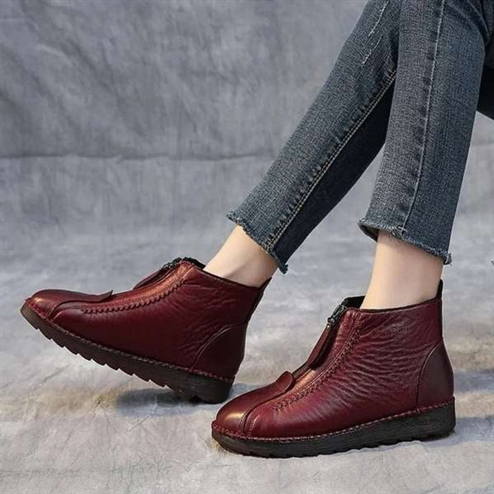 Women's Fleece-Lined Zip-Up Leather Ankle Boots