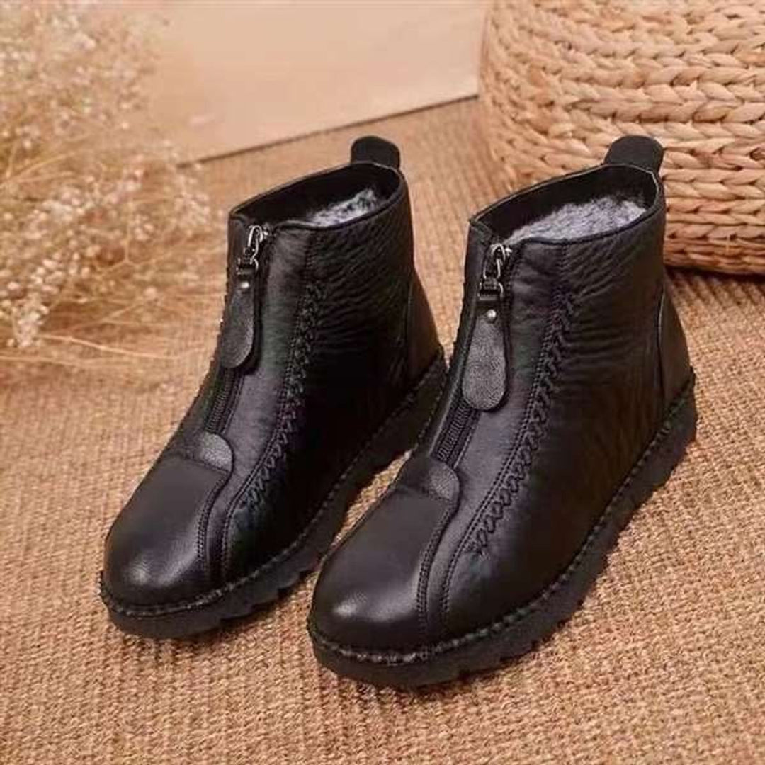 Women's Fleece-Lined Zip-Up Leather Ankle Boots