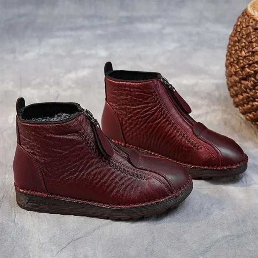 Women's Fleece-Lined Zip-Up Leather Ankle Boots