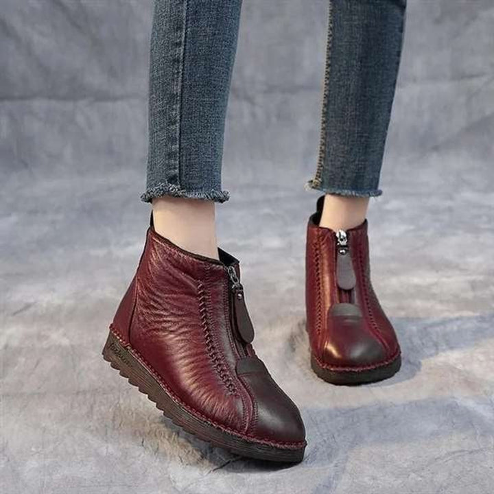 Women's Fleece-Lined Zip-Up Leather Ankle Boots