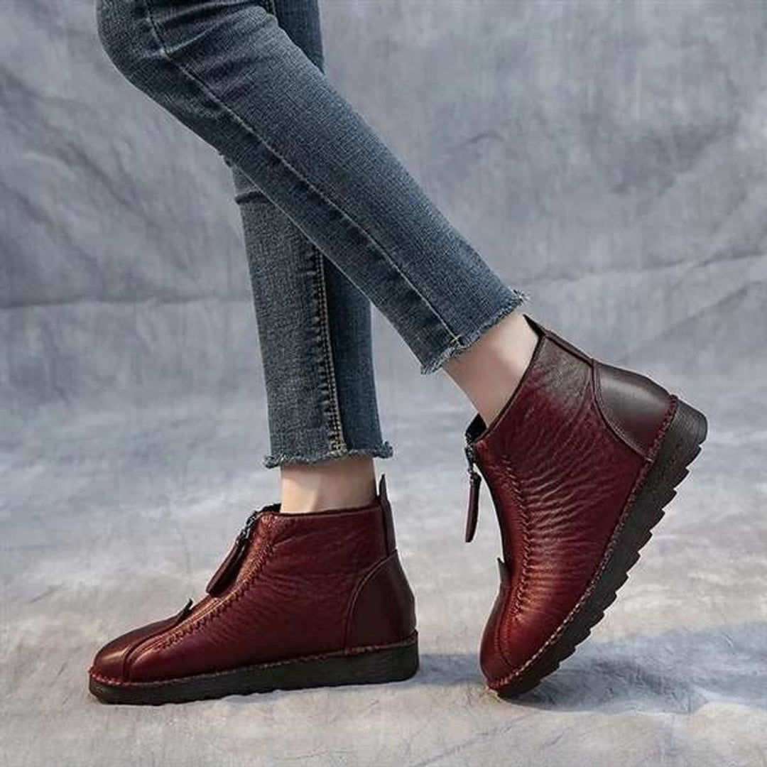 Women's Fleece-Lined Zip-Up Leather Ankle Boots