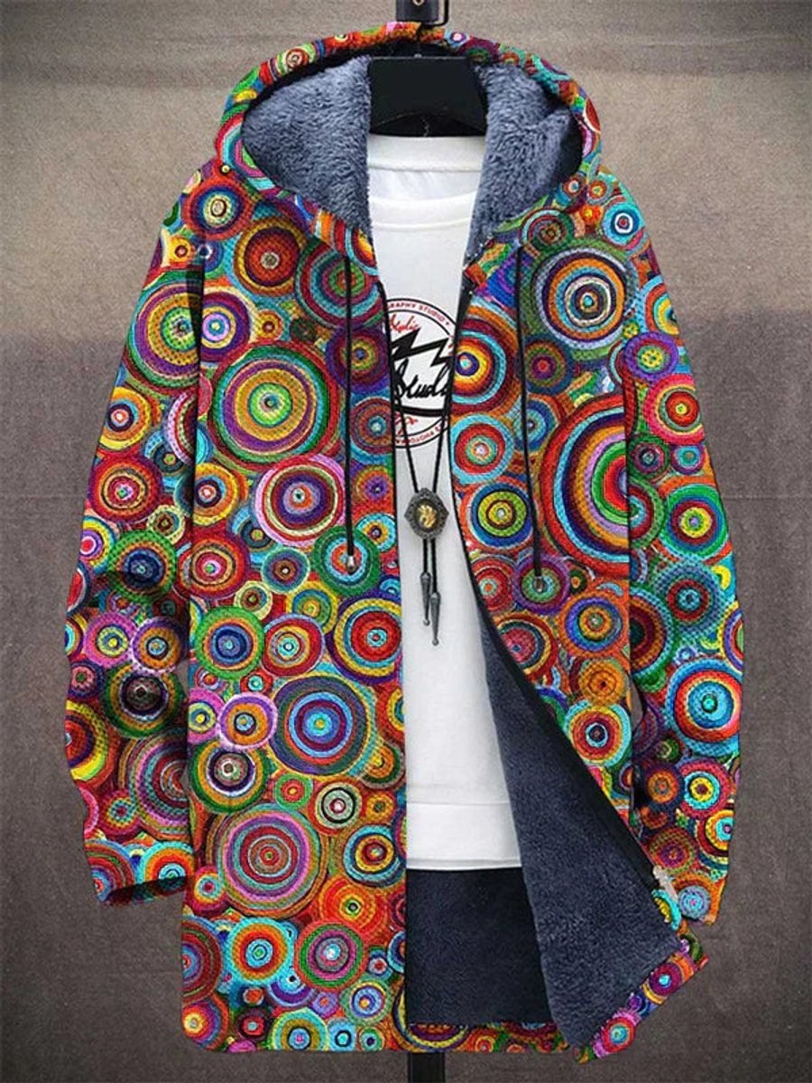 Women's Fleece-Lined Zip-Up Psychedelic Print Hooded Cardigan