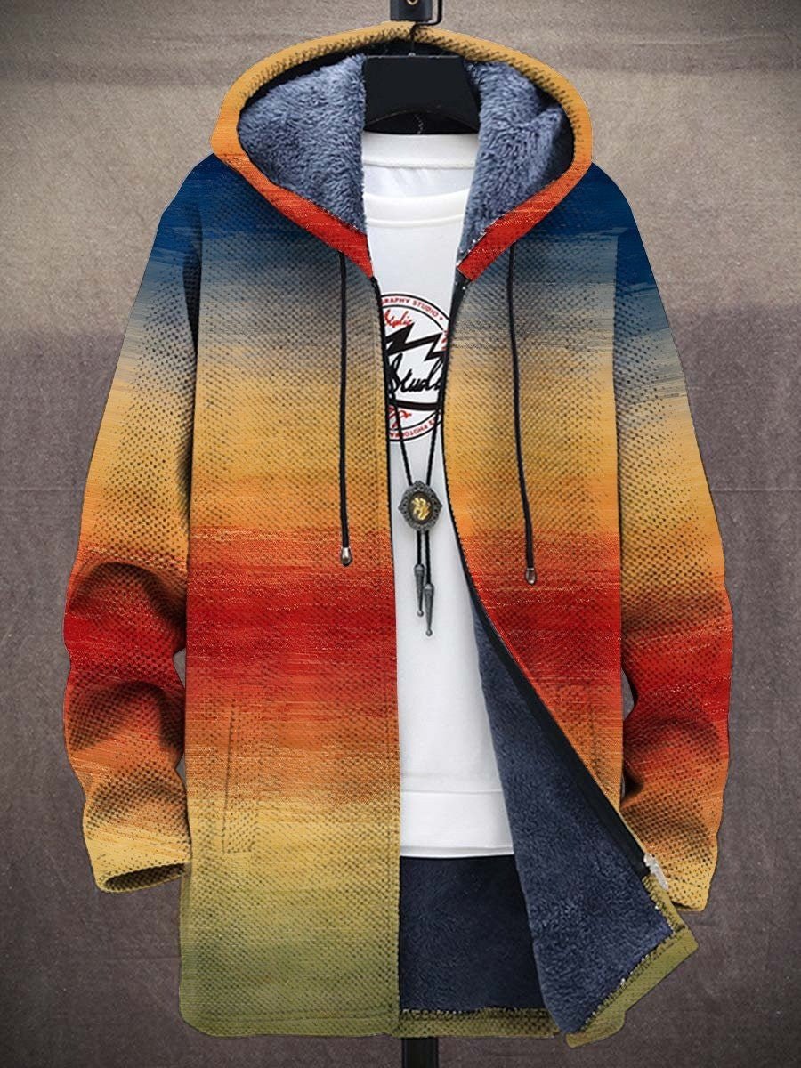 Women's Fleece-Lined Zip-Up Sunset Gradient Hooded Cardigan