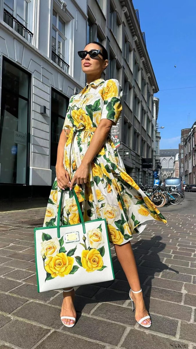Women's Floral A-Line Button-Front Fall Midi Dress