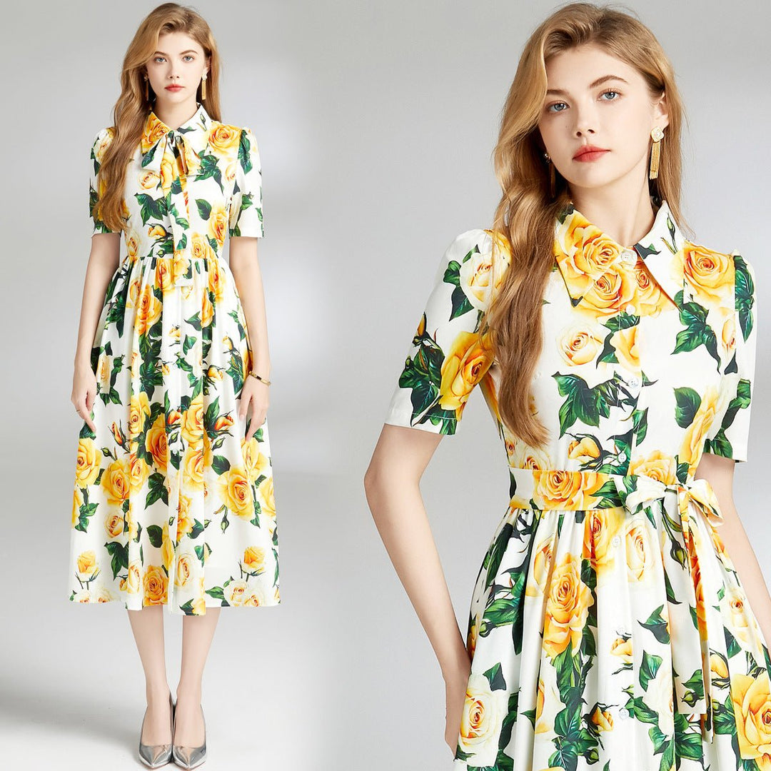 Women's Floral A-Line Button-Front Fall Midi Dress