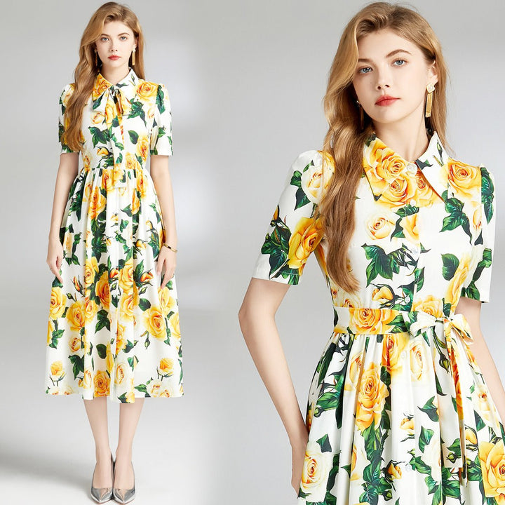 Women's Floral A-Line Button-Front Fall Midi Dress
