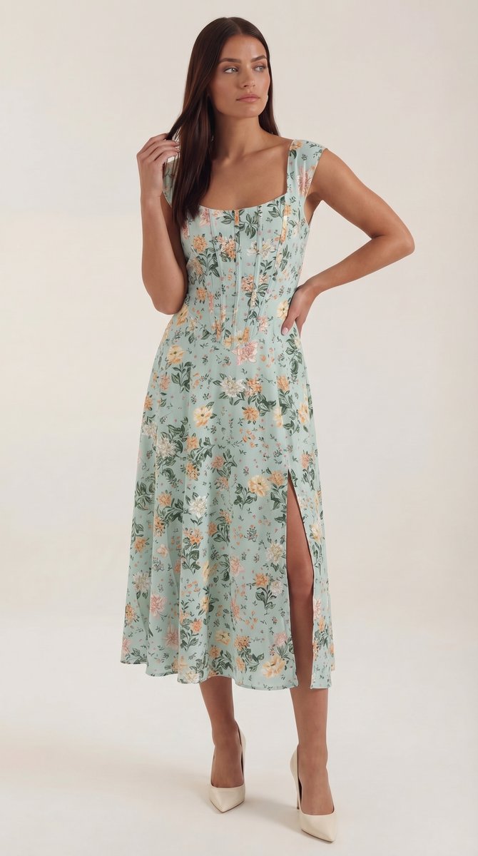 Women's Floral A-Line Sleeveless Midi Formal Dress