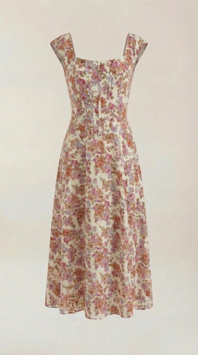 Women's Floral A-Line Sleeveless Midi Formal Dress