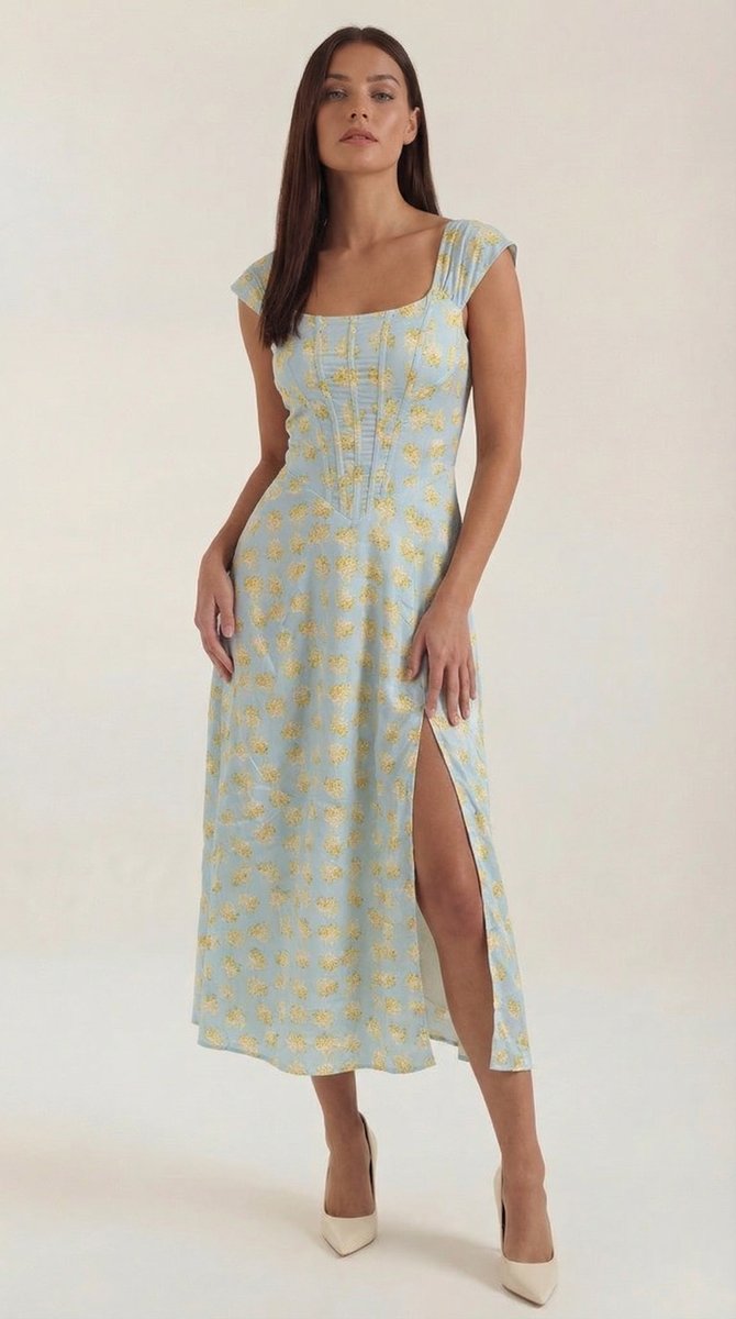 Women's Floral A-Line Sleeveless Midi Formal Dress