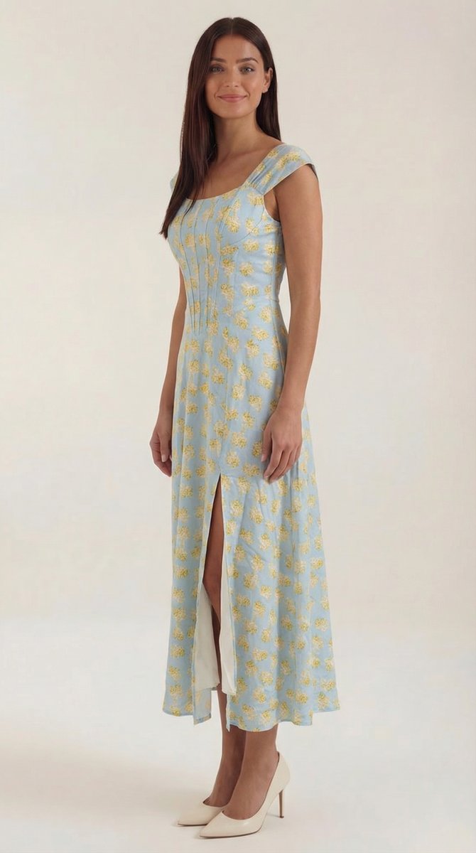 Women's Floral A-Line Sleeveless Midi Formal Dress