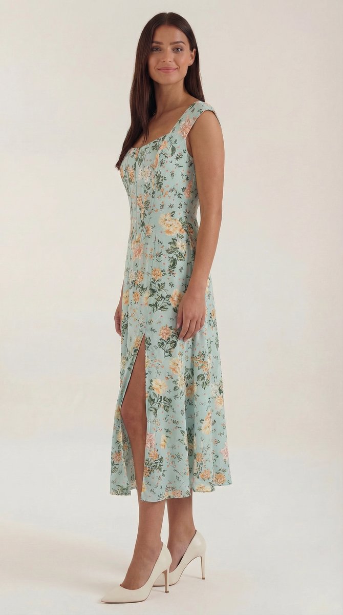 Women's Floral A-Line Sleeveless Midi Formal Dress