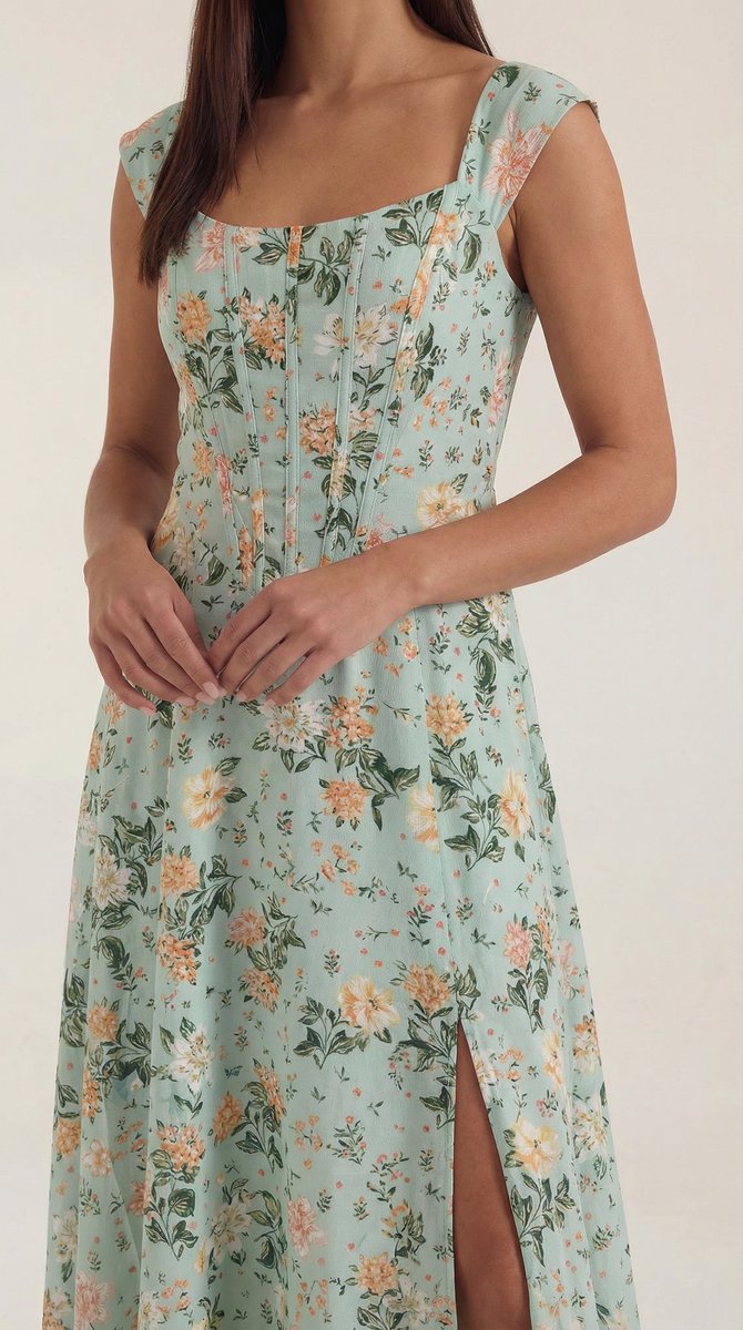 Women's Floral A-Line Sleeveless Midi Formal Dress