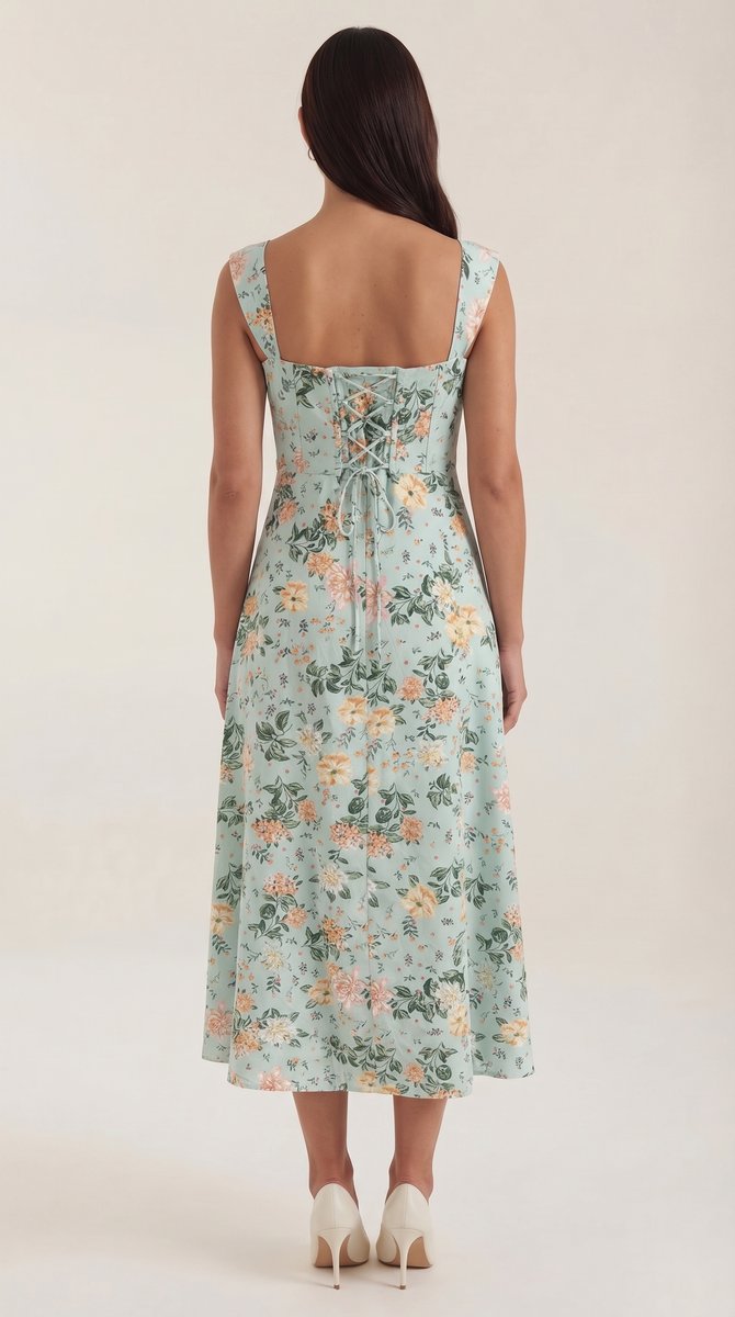 Women's Floral A-Line Sleeveless Midi Formal Dress