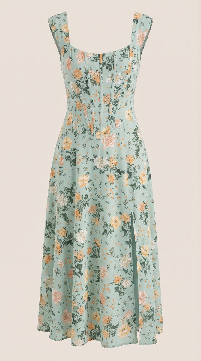 Women's Floral A-Line Sleeveless Midi Formal Dress
