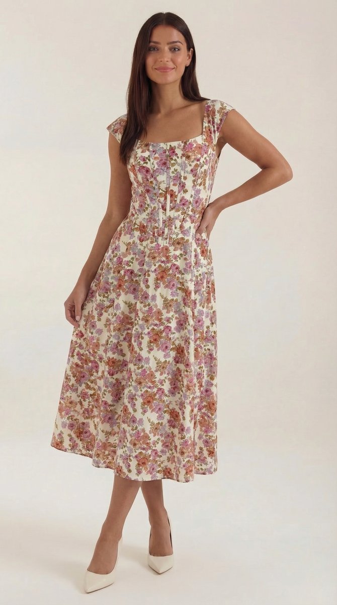 Women's Floral A-Line Sleeveless Midi Formal Dress