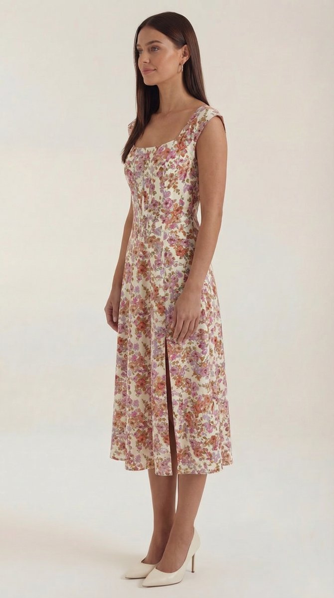 Women's Floral A-Line Sleeveless Midi Formal Dress