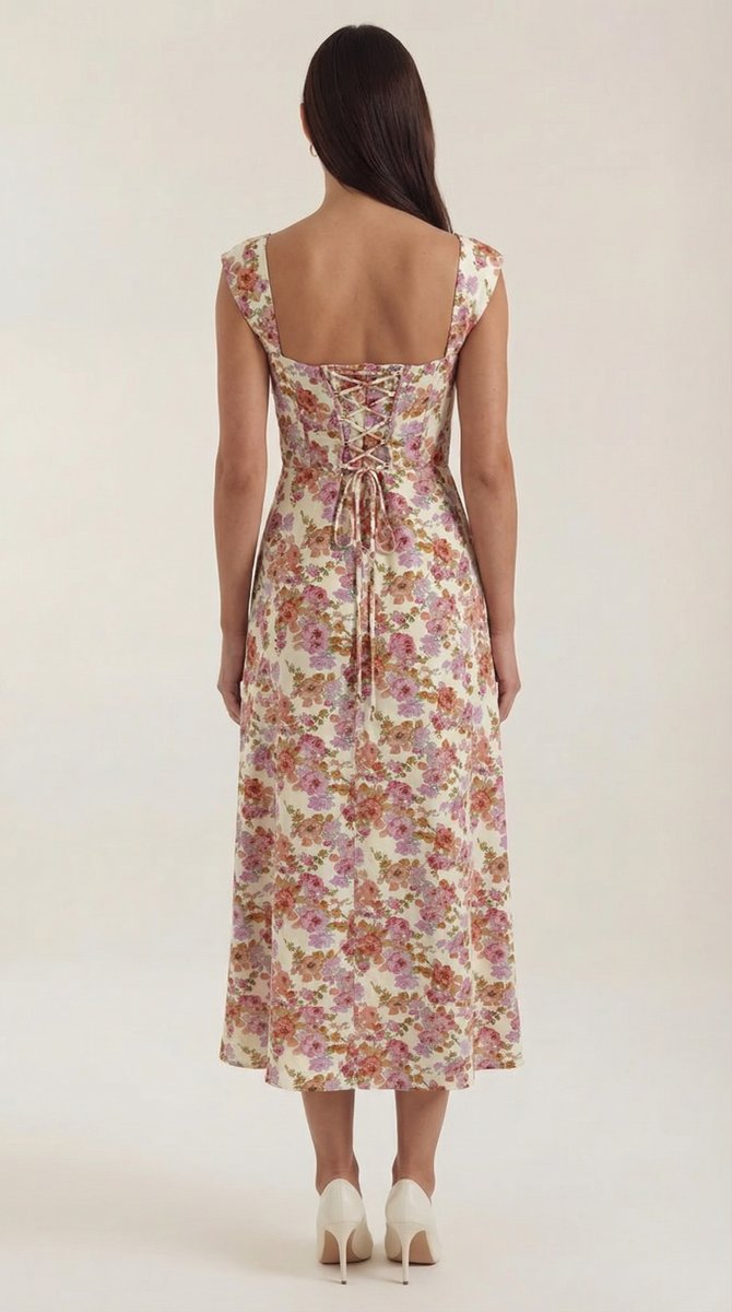 Women's Floral A-Line Sleeveless Midi Formal Dress