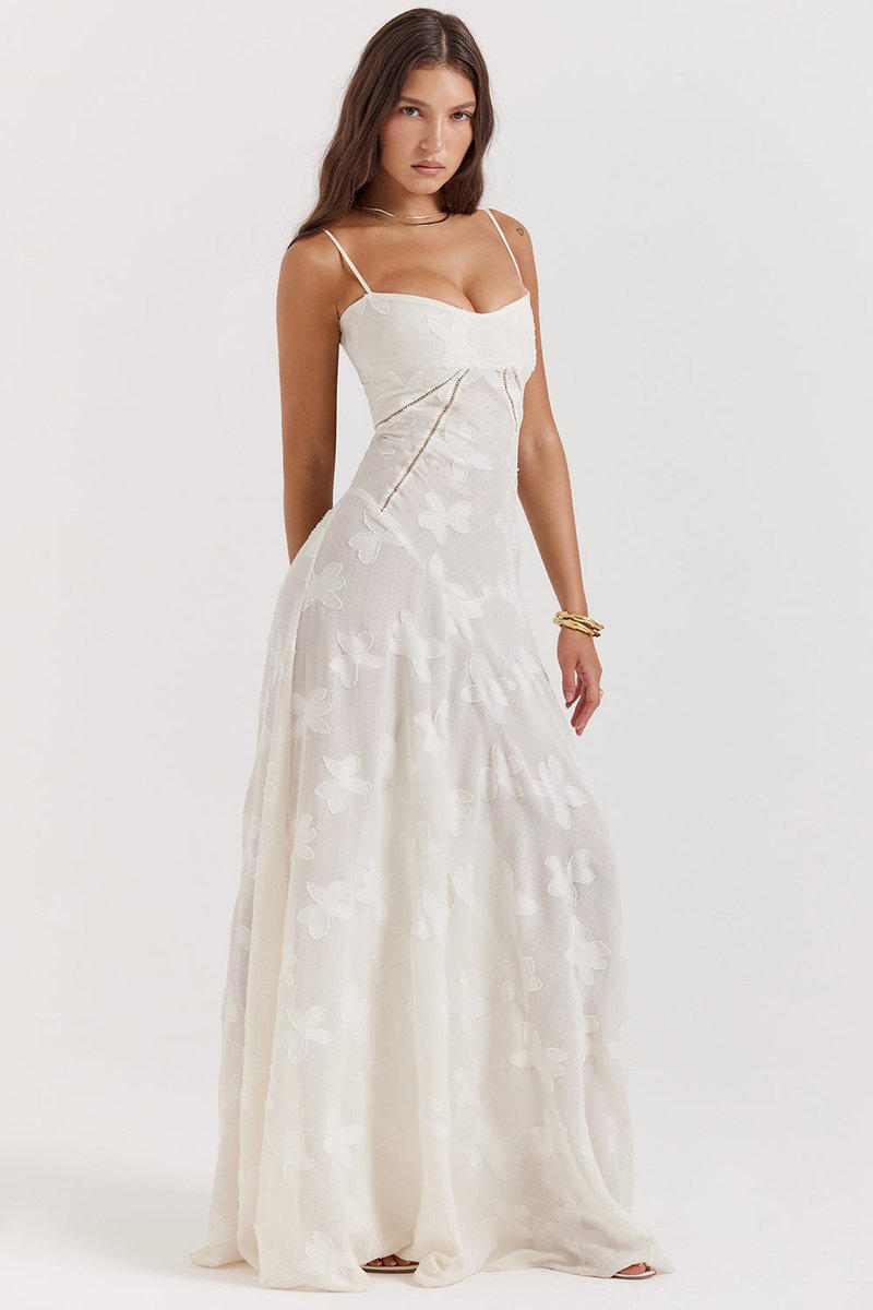Women's Floral Appliqué Corset Fall Wedding Guest Dress Maxi Gown