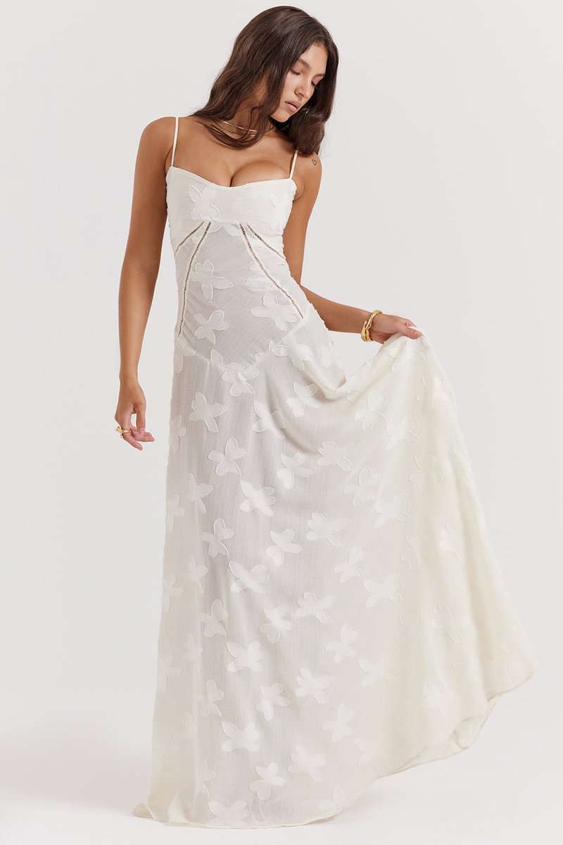 Women's Floral Appliqué Corset Fall Wedding Guest Dress Maxi Gown