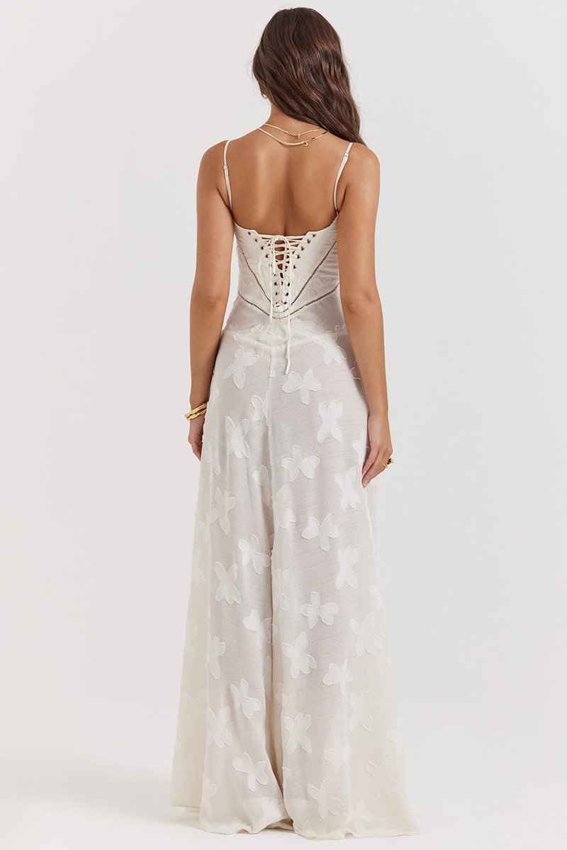 Women's Floral Appliqué Corset Fall Wedding Guest Dress Maxi Gown